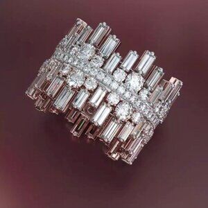 NEW Luxury Micro Paved Round Square Diamond Ring